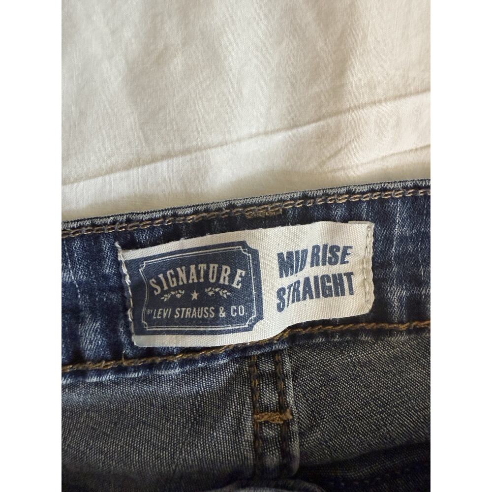 Levi Strauss Signature Mid Rise Straight Jeans Misses 12 Long Dark Wash 0163 - Picture 2 of 12